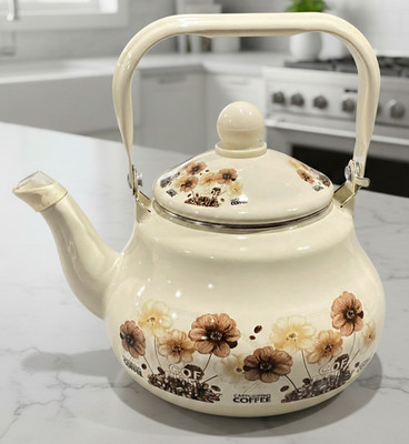 Retro Floral Emaille Teekanne, Hitzebeständiger Griff, Herdplatte Rostfrei Wasserkocher