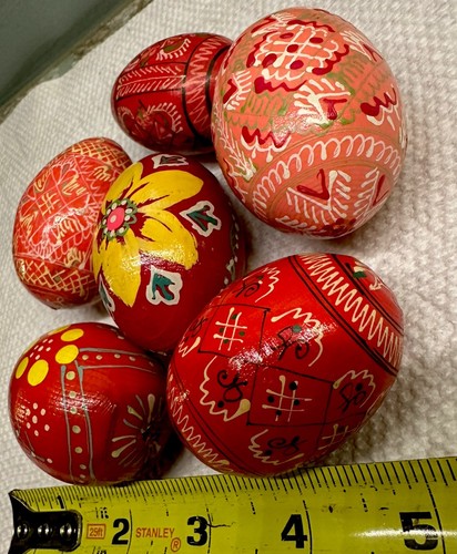 Vintage ukrainisches Holz handbemalte Ostereier Pysanky 6er Set -2,25 Zoll - Bild 2 von 6