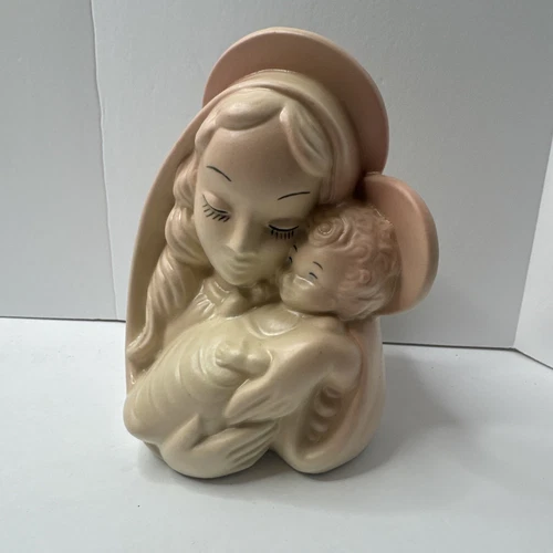 Hull Planter Madonna With Child Pink Ceramic Virgin Mary Vintage Religious 1940s