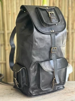 Sac à dos pour ordinateur portable vintage en cuir de chèvre 20" sac à dos ho... - Photo 1/4