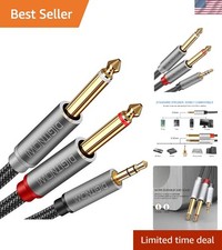 Durable Braided 3.5mm to 2X 6.35mm Stereo Y-Cable with Gold-Plated Connectors
