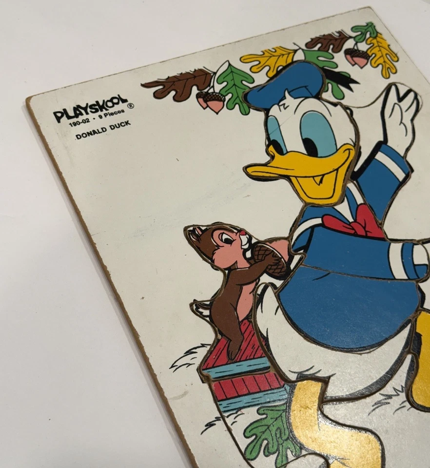 Rompecabezas de madera vintage de los años 80 Disney Donald Duck Chip and Dale Playskool Foto 2 de 4