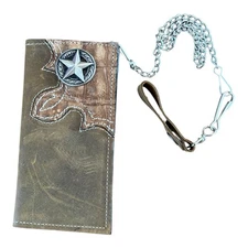 Leather Wallet Chain Mens Brown Western Bifold Wallet 6.5” X 3.5” Never Used