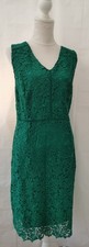 M&Co Ladies Dress Size 14 Emerald Green Lined Sleeveless V-Neck Lace Floral