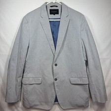 Banana Republic Tailored Fit Blazer Gray White Striped Elbow Patch Sz 44R