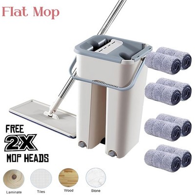 360° Flachmopp und Eimer Set Wischmop Trockenpressen & Multifunktionswäschen