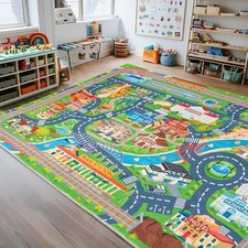 Car Rug Play Mat for Kids Toy Cars, Road Traffic Playmat for Kid Bedroom, Non