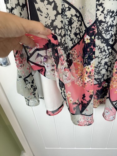 Per Una Pink & Grey Multi Patchwork Floral Lined Midi Floaty Skirt Size 14 - Picture 9 of 9
