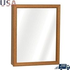 Rectangle Wood Medicine Cabinet W/ Swing Door Mirror Adjustable Shelf Wall Mount