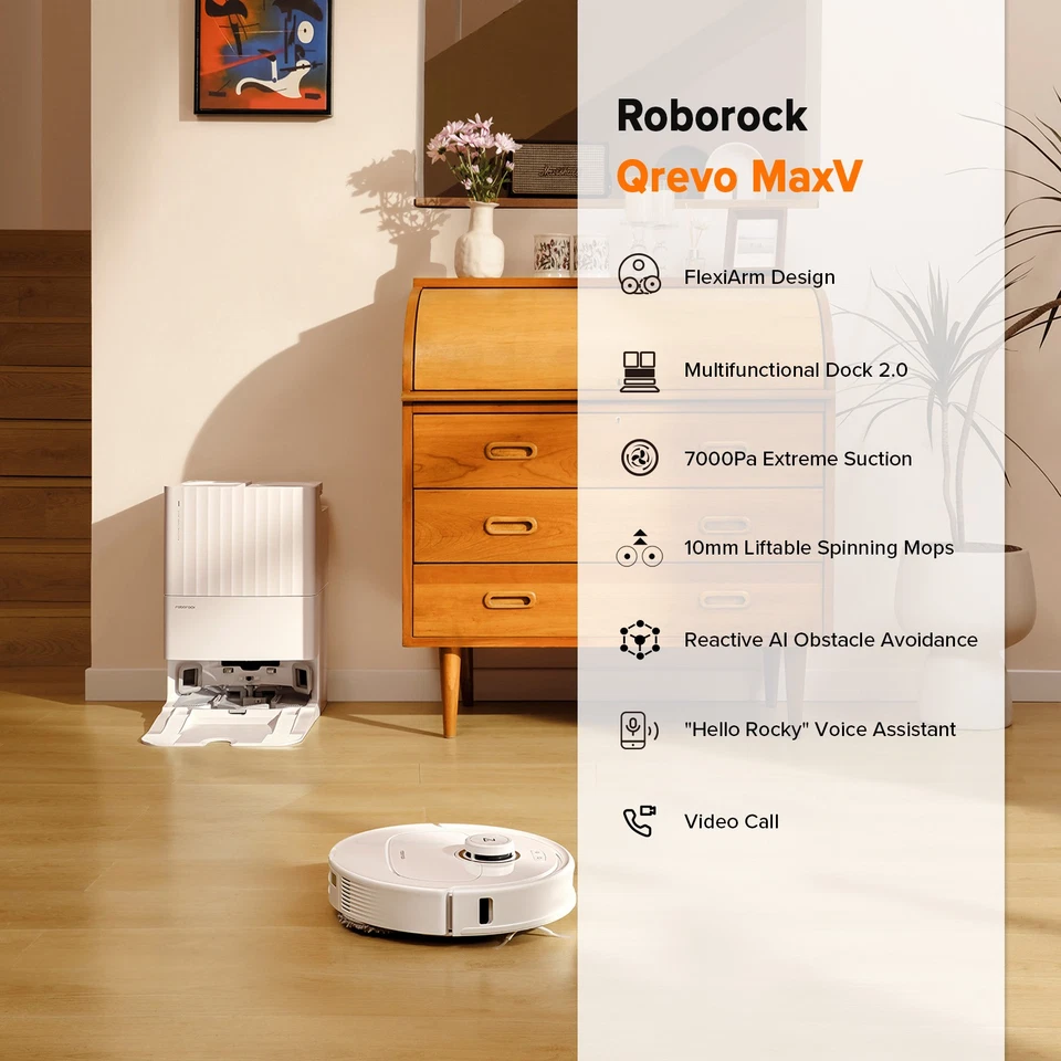 roborock Qrevo MaxV Vacuum Cleaner, 7000Pa, FlexiArm Edge Mop - Certified Refurb - Image 2 of 4