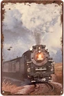 Vintage Tin Sign Vintage Railroads Hardback Train Metal Sign Retro, 12 x 8 Inch