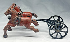 Vintage Small Cast Iron Toy Two Horses  Two Wheels Wagon Front