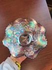 Super Amethyst FENTON Carnival Glass Autumn Acorns Pattern Ruffled Bowl