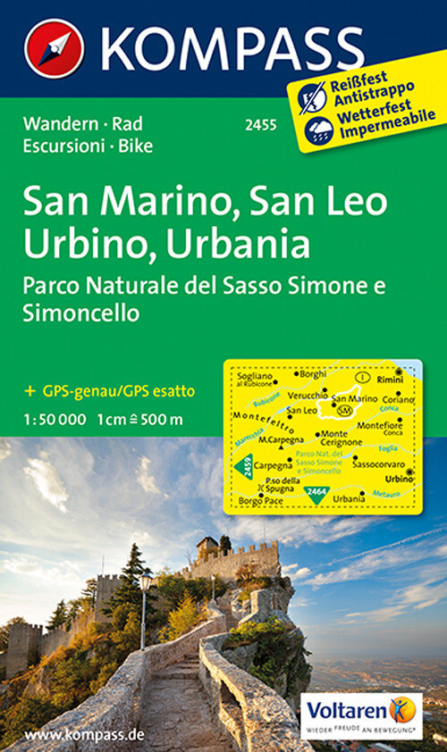 Libri Carta Escursionistica N. 2455 - San Marino, San Leo, Urbino, Urbania, 1:50