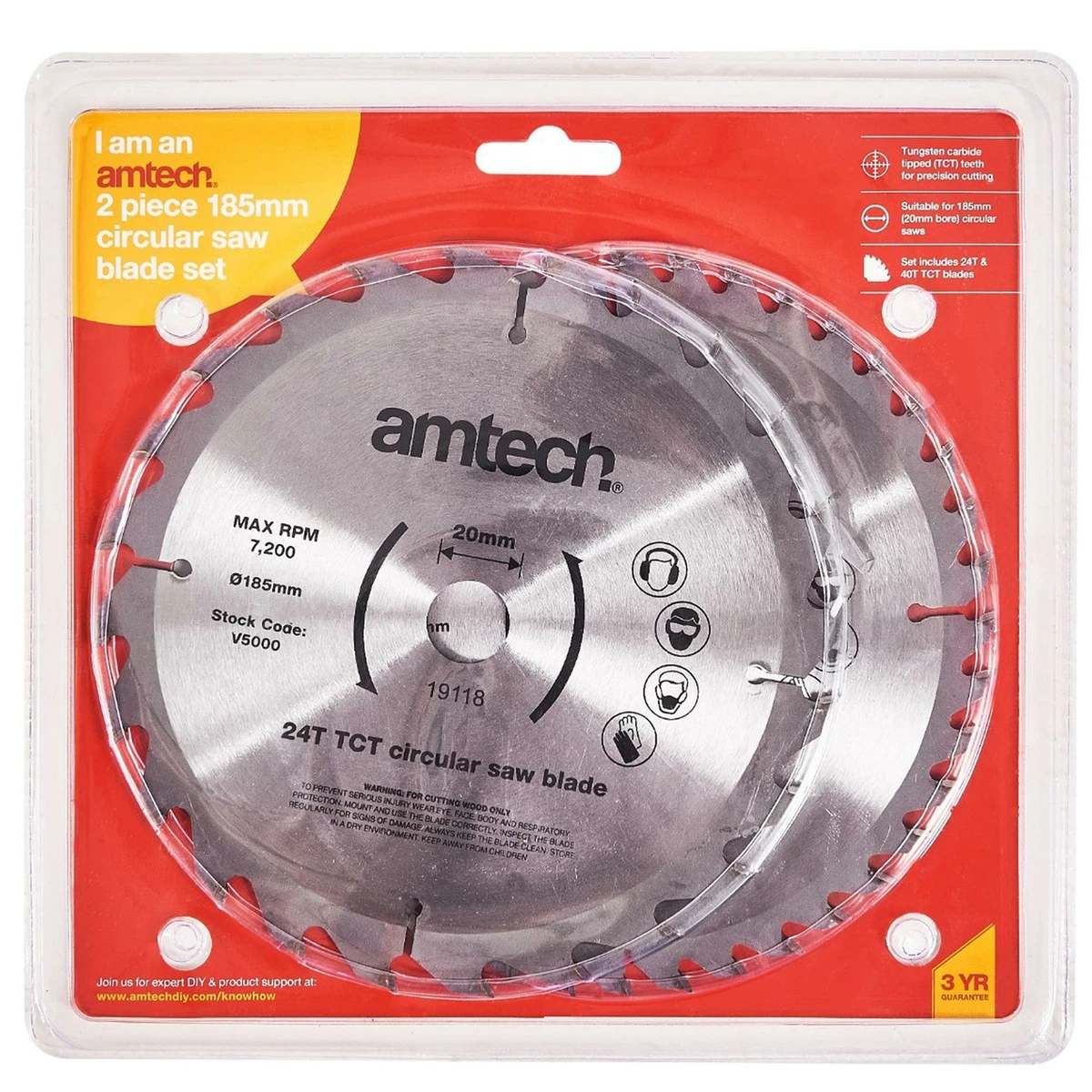 2Pc Circular Saw Blade 185mm Set 24 40 Teeth Tct 20mm Bore Heavy