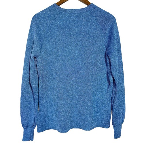 J. Crew Sweater Small Sparkly Shimmer Pullover Blue Side Slit High Low Crew Neck - Picture 4 of 7