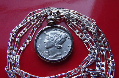 High Grade 900 SILVER MERCURY DIME on a 28" Sterling Silver Chain