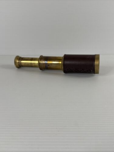 Vintage Brass Leather Wrapped Telescope Spyglass 3"- 6" Extended Pocket Size - Picture 3 of 6