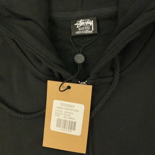Stussy World Tour Zip Hoodie Mens XXL Black Sweatshirt NWT - Picture 3 of 8