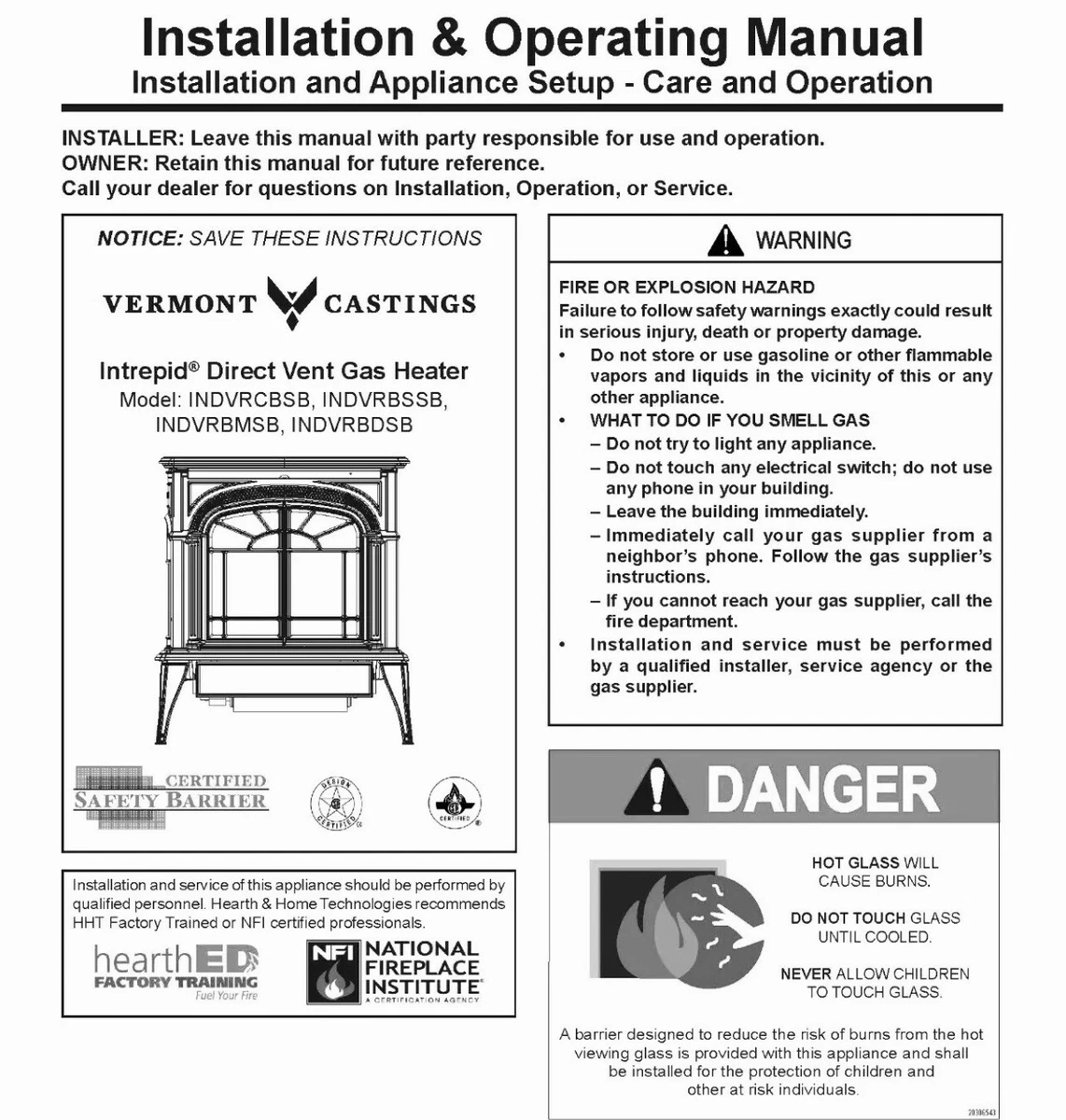 Vermont Castings Intrepid Direct Vent Gas Heater Owners Manual INDVRCBSB |  eBay