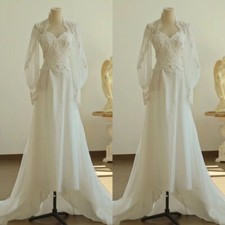 1970s Wedding Dresses Victorian Long Sleeves Chiffon Summer Vintage Bridal Gowns