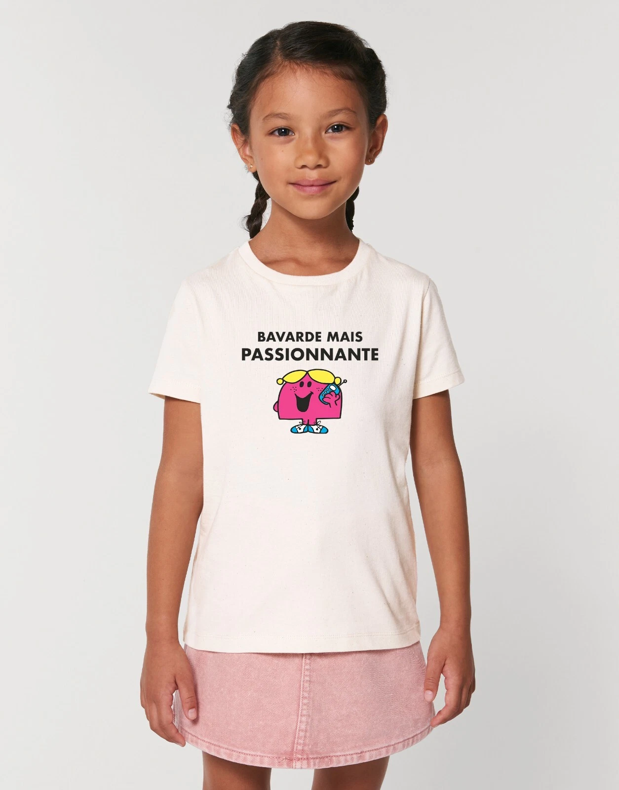 Short Sleeve Girl T-Shirt BAVARDE MAIS PASSIONNANTE Color White