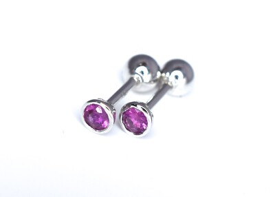 Natürliche Rubin Ohrringe Ohrstecker 1/4 ct Rot Rosa 18K Weißgold Schraubverschluss 