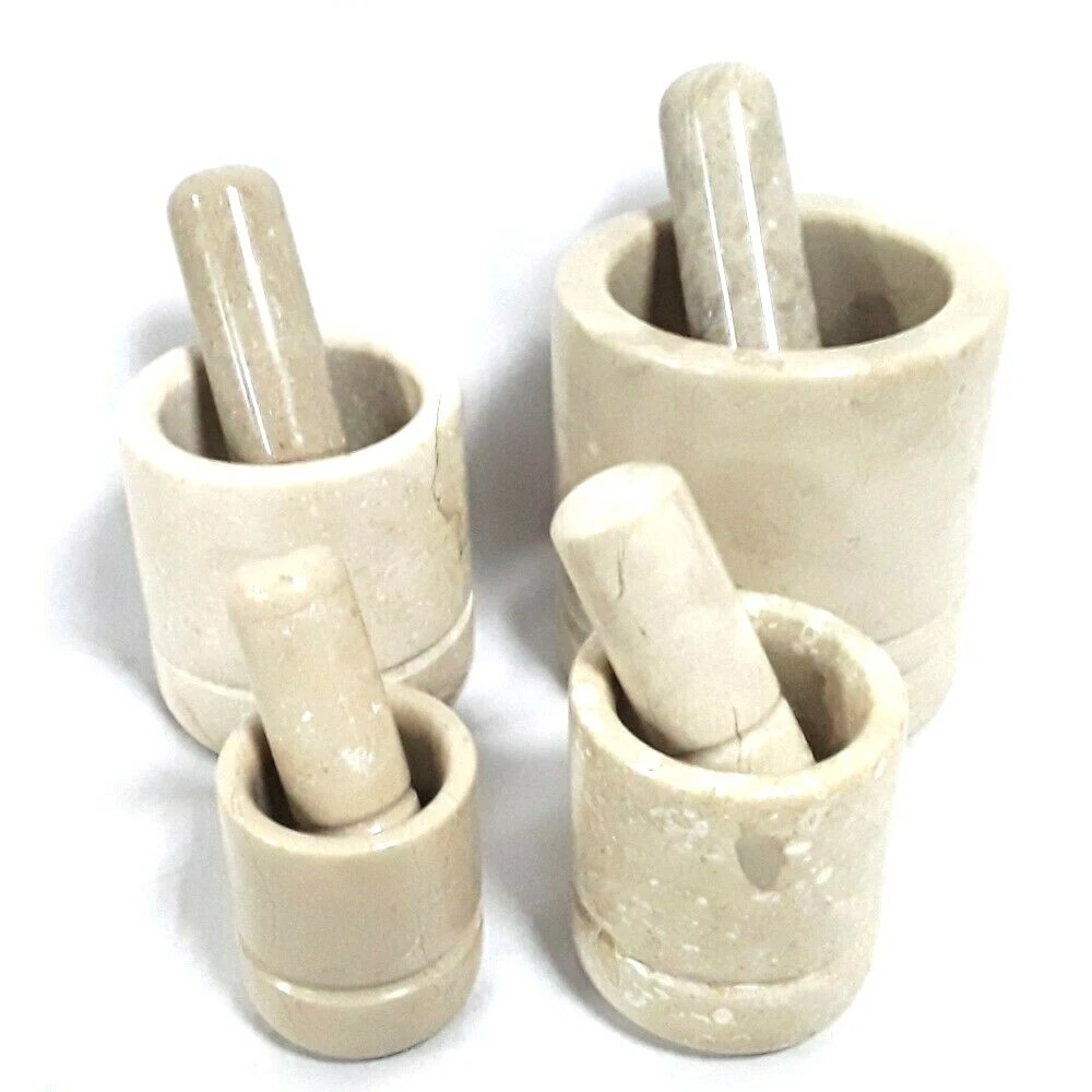 4pcs Marble Pestle and Mortar Set Natural Spice & Herb Crusher Grinder Durable