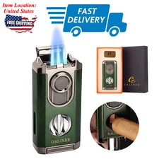 Galiner Metal Cigar Torch Lighter 3 Jet Flame With Vcut Punch Portable Holder