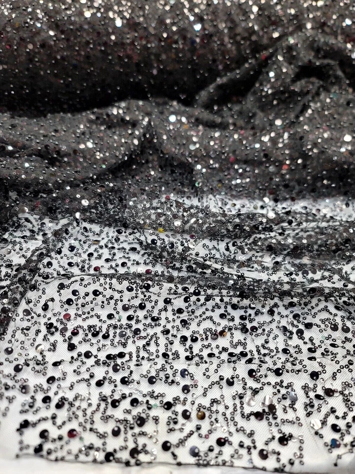 Captivate in Elegance: Black Lace Fabric Adorned with Pearl Embroidery - Image 3 of 4