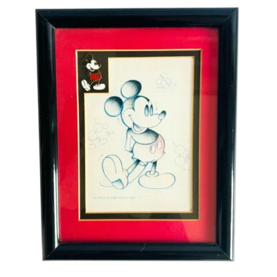 Vintage Walt Disney Mickey Mouse Prototype -7 Framed Mickey Mouse Sketch Art