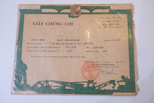 ARVN RÉPUBLIQUE DU SUD ARMÉE DU VIETNAM LE CORPS DES INGÉNIEURS CERTIFICAT GUERRE DU VIETNAM
