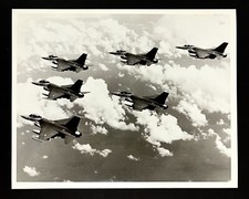 1980s US Air Force F-16 Aircraft Fighter Jets Flying Clouds Vintage Photo