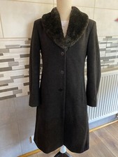 Rich Bling Wool Mark Blend Bhs Charcoal Long Fur Coat Women Size 10 Vec