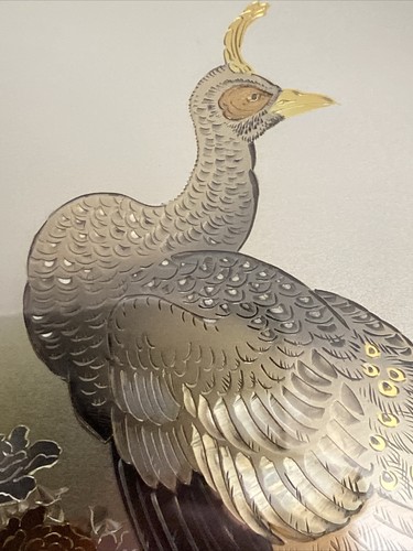 PEACOCK PICTURE 16.5” x 15.5” Engraved 24ct Gold Silver Copper Chokin Art - Picture 14 of 24