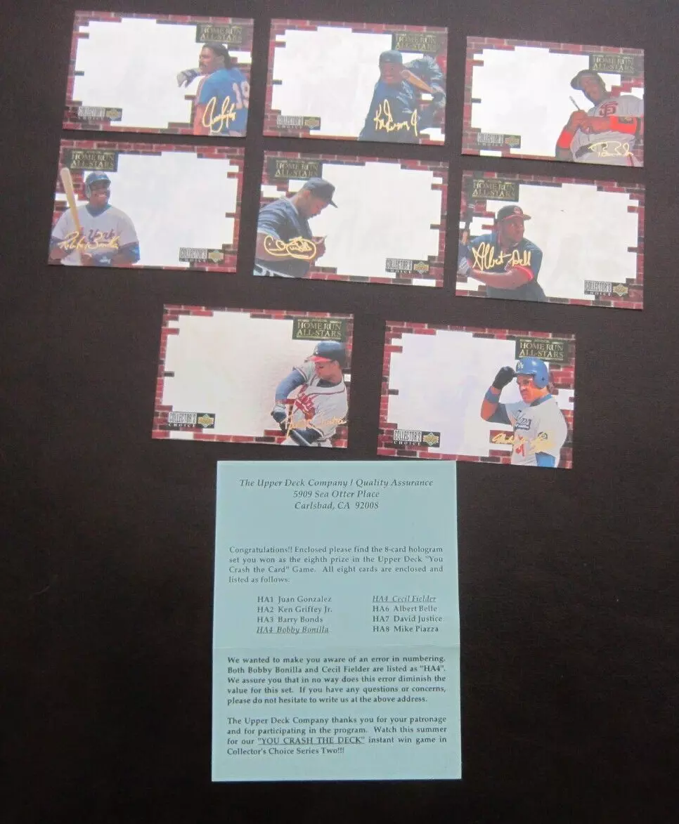 1994 Upper deck Collector’s Choice “You Crash The Card” Game 8 Card  Hologram Set