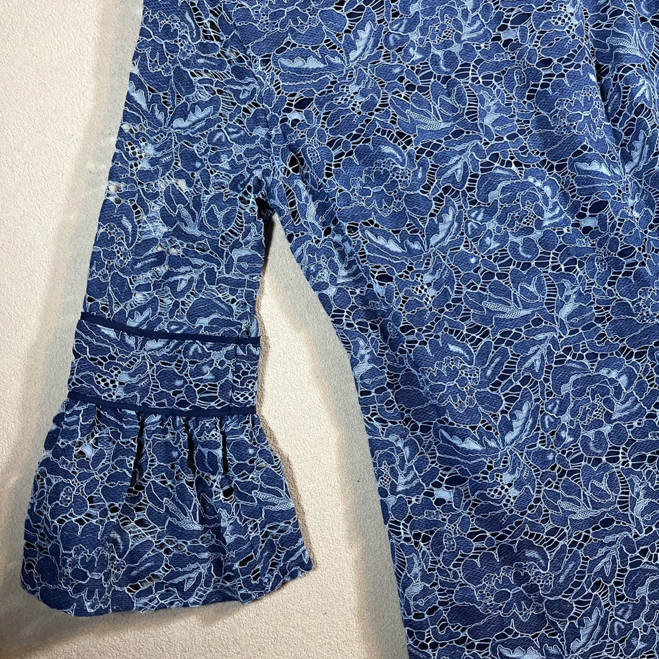 Vestido Laundry by Shelli Segal Azul Encaje Manga Campana Talla 10 Cóctel Fiesta Foto 3 de 4