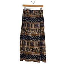 VTG Anna and Frank Medium 100 Silk Beige Block Print Paisley A-Line Maxi Skirt