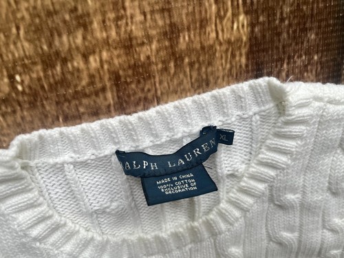 RALPH LAUREN CREWNECK CABLE KNIT SWEATER WHITE GIRLS SIZE XL EXCELLENT - Picture 2 of 11