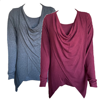 Ladies knitted jumper long sleeve grey burgundy size M L