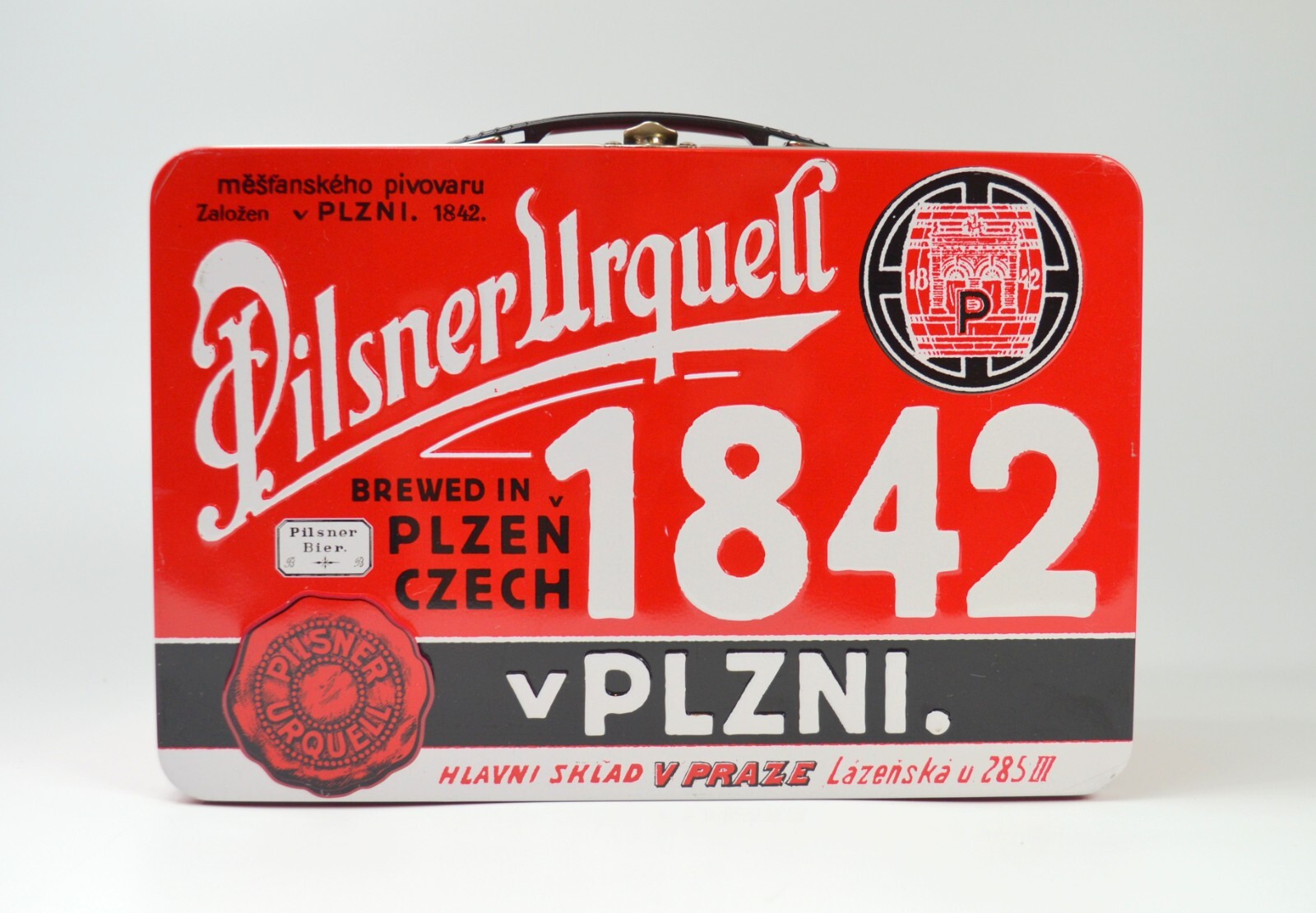 PILSNER URQUELL Advertising Tin Metal Lunch Box (Red) EMPTY BOX ONLY