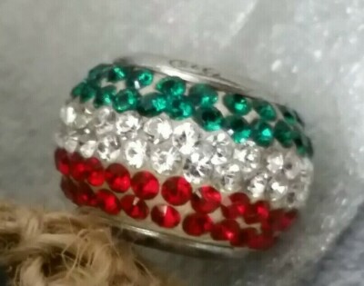 Italy Mark Made Sterling Circular Pave Rhinestone Italian National Colors Charm 