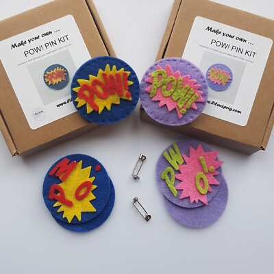 Superhelden Broschen Set, nähen Sie Ihren eigenen Filz POW! Pin Anstecker Set, Stanzfilz