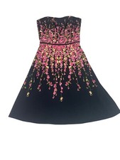 Ann Taylor Loft Strapless Black Dress With Pink Floral Print Size 0