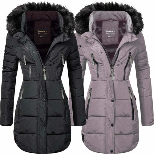 Spindle Womens Long Winter Fleece Lined Parka Coat Quilted Jacket Zip Pockets