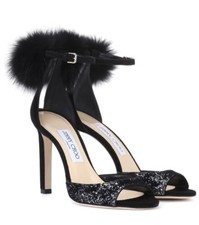 JIMMY CHOO GLITER HIGH HEELS WITH FOX FUR IN HAND SIZE EU37 READY TO SHIP 