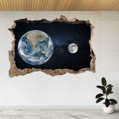 Planeten Sterne Galaxien Weltraum 3D zerschlagene Ansicht Wandaufkleber Poster Aufkleber A858