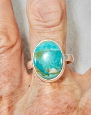 Kingman Turquoise Oval Ring 925 Sterling Silver Size 11.5 Balance & Well-Being