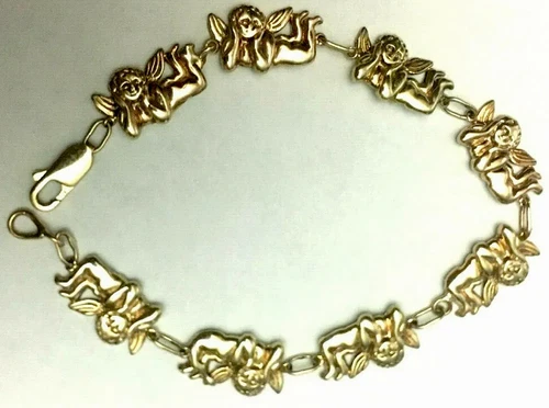 10KYellow ANGEL CHARM PENDANT  ,14K YELLOW GOLD ANGEL BRACELET   Matching Set