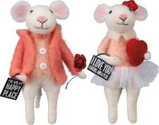 Primitives by Kathy Felt Happy Place Mouse Set 2 Critter Valentines Day Love